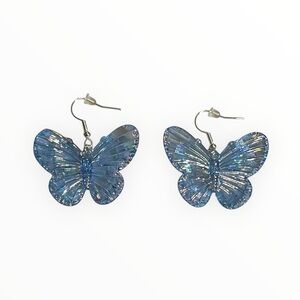 JenDore Handmade Light Blue Iridescent Butterfly Dangle Earrings